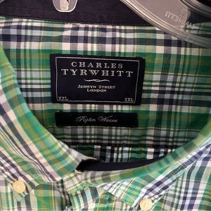 NWT Charles Tyrwhitt Men’s Shirt Poplin Weave XXL Green Plaid.